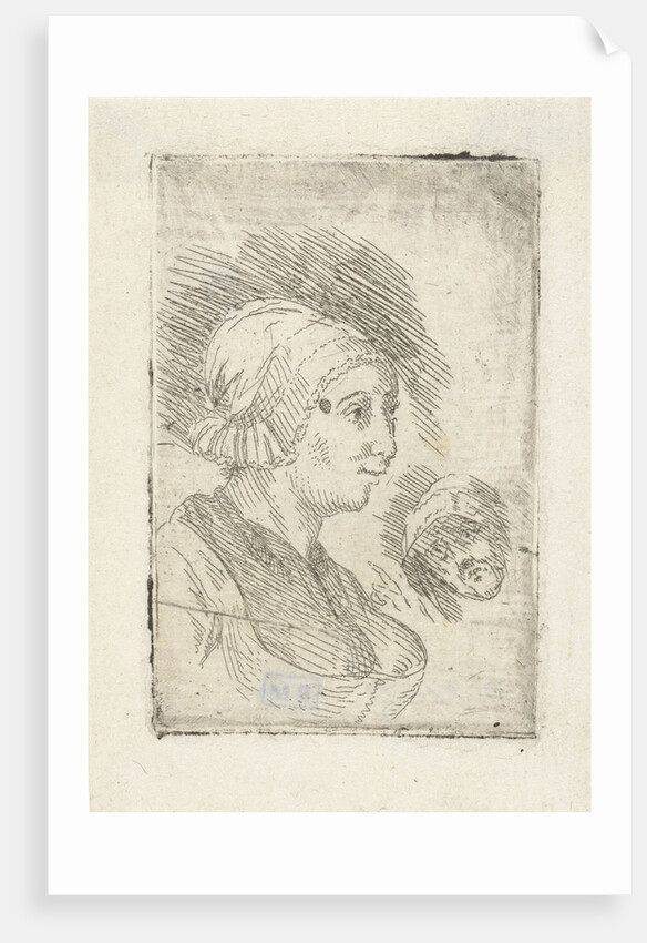 Study sheet with two female heads by Louis Bernard Coclers