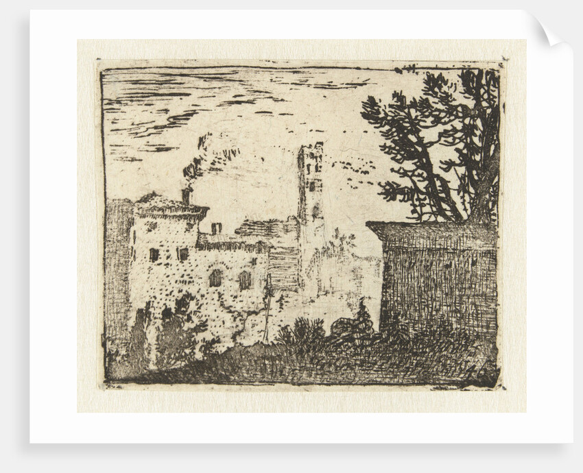 Buildings with a square tower by Karel Dujardin