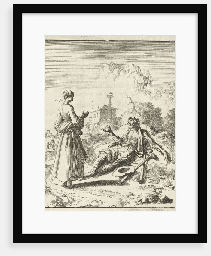 Woman speaks to a beggar by Pieter Arentsz II