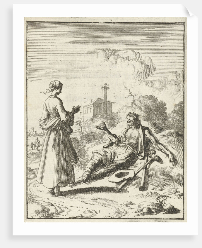 Woman speaks to a beggar by Pieter Arentsz II