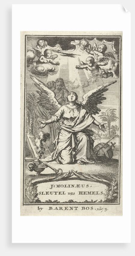 Angel praying with outstretched arms to God by Barent Bos