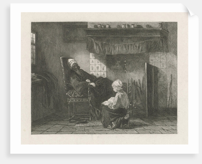 Old woman in front of a fire by Joseph Israels