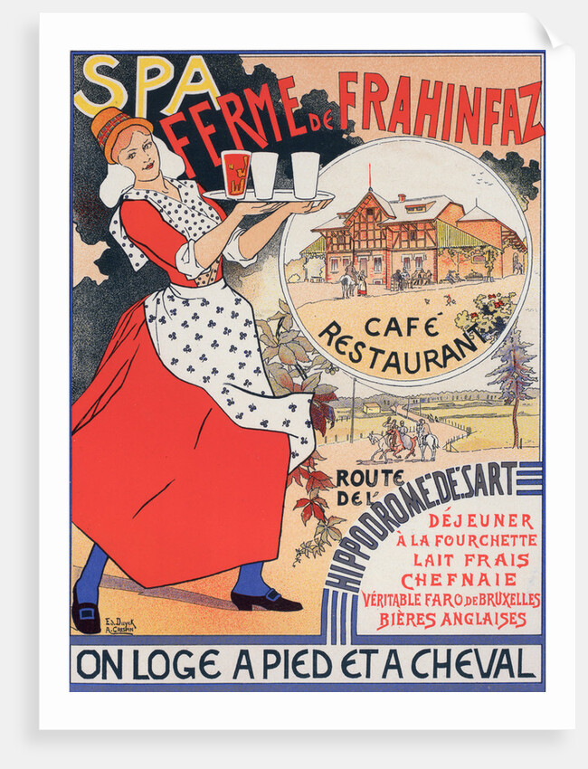 Belgium poster for Ferme de la Frahinfaz. cafe restaurant near Spa Belgium 1896 by Adolphe Crespin