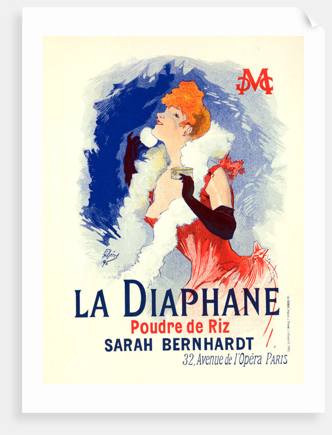 Poster for la Poudre de Riz la Diaphane. face-powder; sarah Bernhardt by Jules Chéret