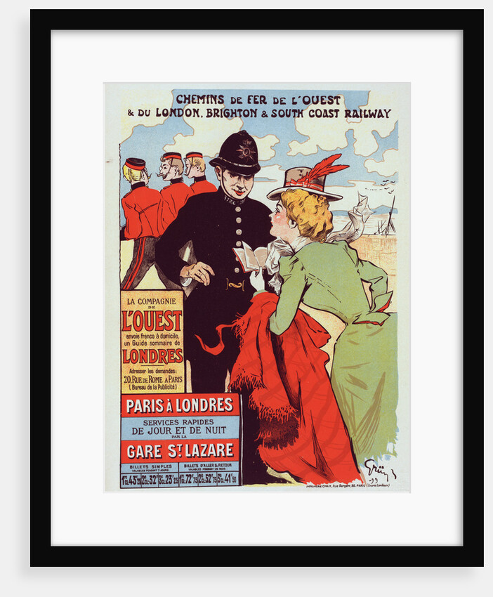 Poster for la Cie de l'Ouest, Paris-Londres, Paris - London. Trains from Paris to London for the compagnie the chemin des fer de l'ouest by Jules-Alexandre Grün