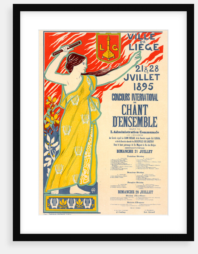 Belgian Poster for le Concours international de Chant d'ensemble, organisé par la ville de Liège by Auguste Donnay