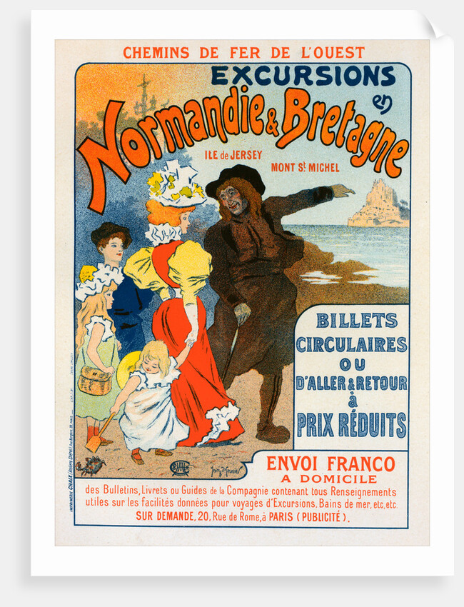 Poster for la Compagnie des Chemins de fer de l'Ouest, Excursions en Normandie et Bretagne by Georges Meunier