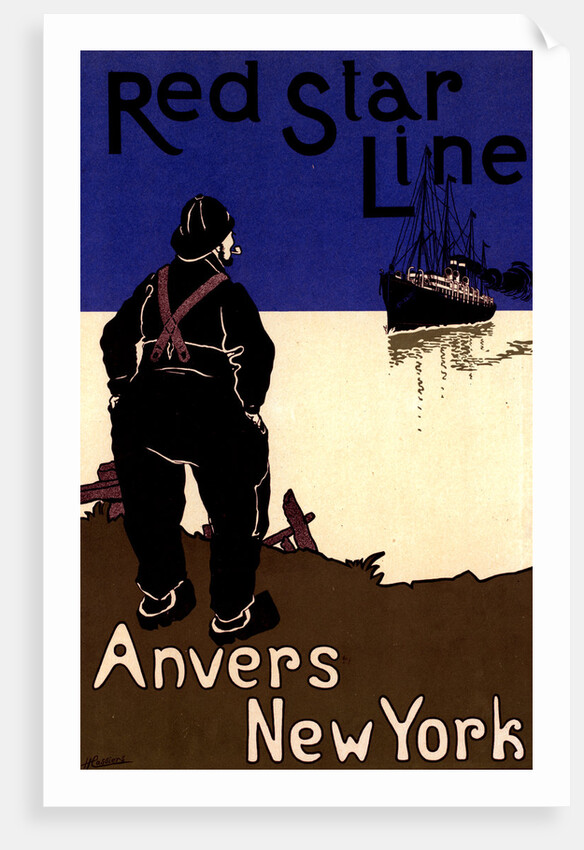 Belgian poster Red Star Line. From Antwerp to New York by Henry Cassiers