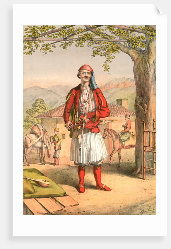 Albanian guard or soldier, Travels through Turkey 1862 by Henry J. Van Lennep