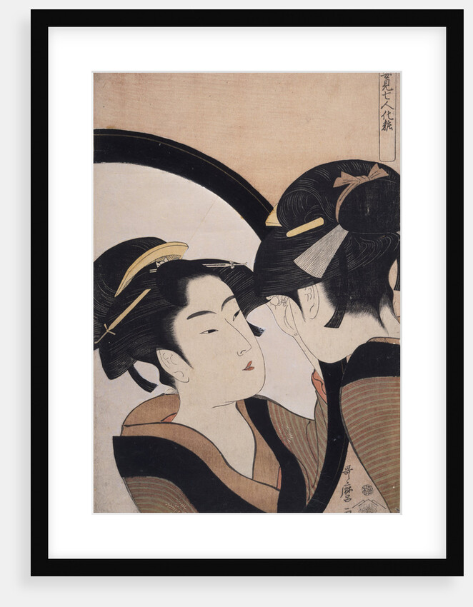 Sugatami shichinin keshô, Seven women applying make-up using a full-length mirror by Utamaro Kitagawa