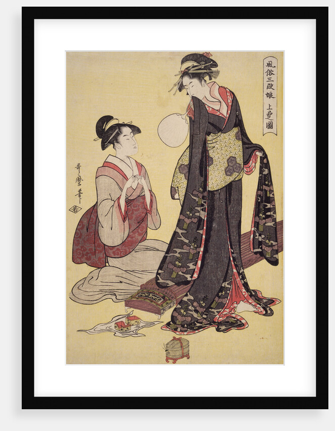 Jôbon no zu, Picture of the upper class. Fûzoku sandan musume, Three ranks of young women according to their fashions by Utamaro Kitagawa