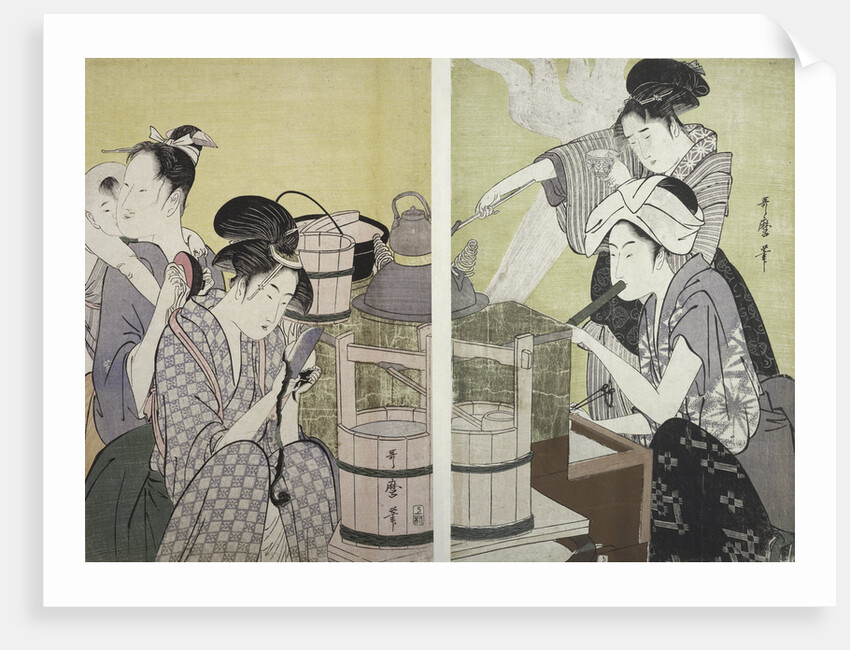 Daidokoro, Kitchen scene by Utamaro Kitagawa