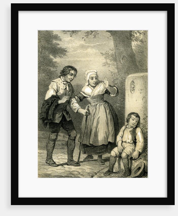 Young Sleeping Child 19th Century Hat Woman Man Walking Stick Country Side Walk by Anonymous