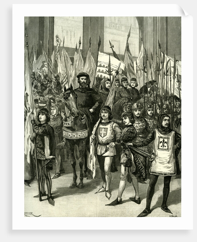 Florence Festvals 1887 Historical Procession the Conte Verde Meeting the Gonfaloniere in the Piazza Della Signoria by Anonymous