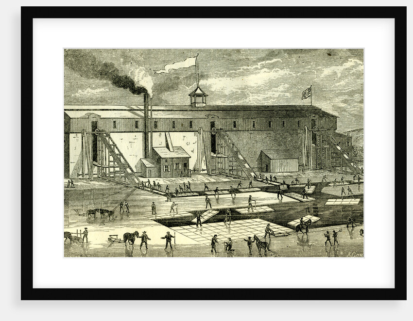 Ice Industry U.S.A. 1881 Winter View of Elevating Ice Into Buildings by Anonymous