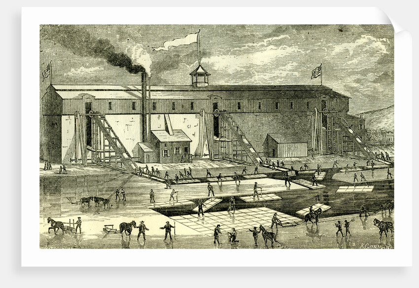Ice Industry U.S.A. 1881 Winter View of Elevating Ice Into Buildings by Anonymous