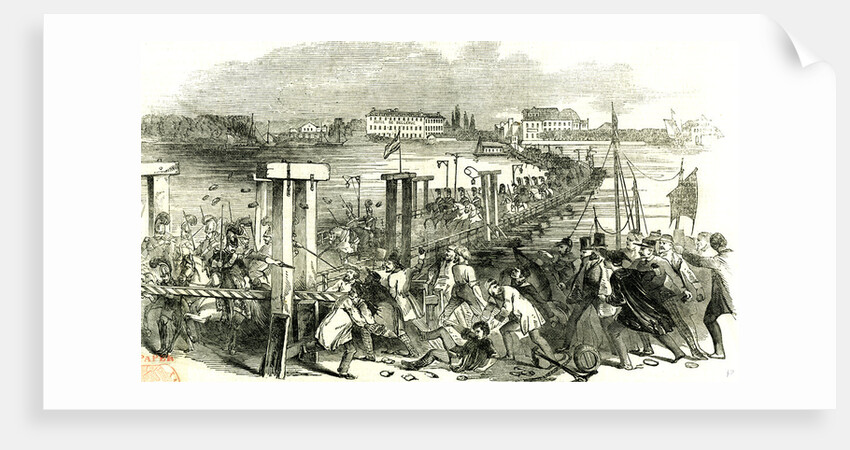Cologne Köln 1846 the Charge of Cavalry Across the Bridge of Boats During the Riot at Cologne. by Anonymous