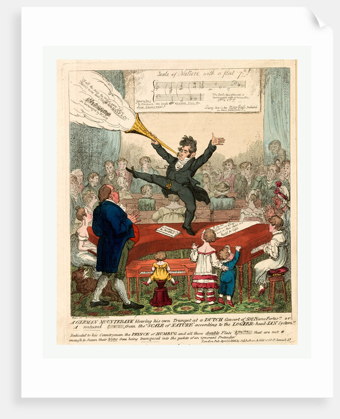A German mountebank blowing his own trumpet at a Dutch concert of 500 piano fortes by George Cruikshank