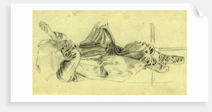 Single reclining figure with cloth over face by Anonymous