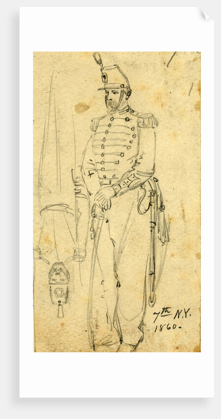Sketches of soldiers wearing the 7th New York Cavalry regiment uniform, 1861 by Alfred R Waud