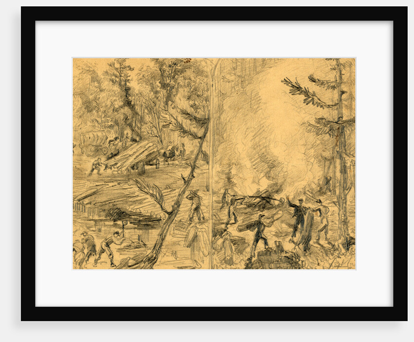 Building military bridges. Making charcoal for the army force by Alfred R Waud