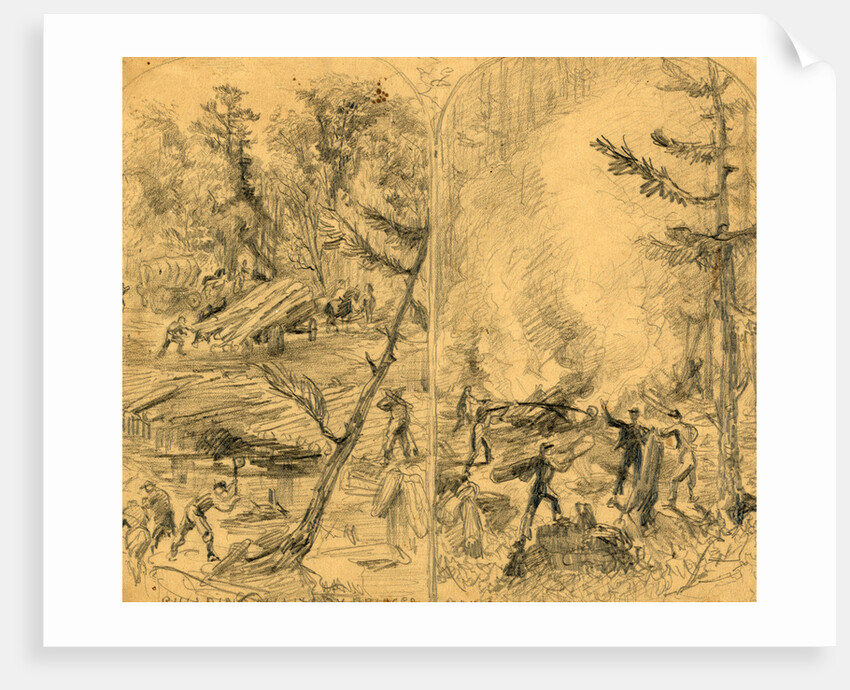 Building military bridges. Making charcoal for the army force by Alfred R Waud