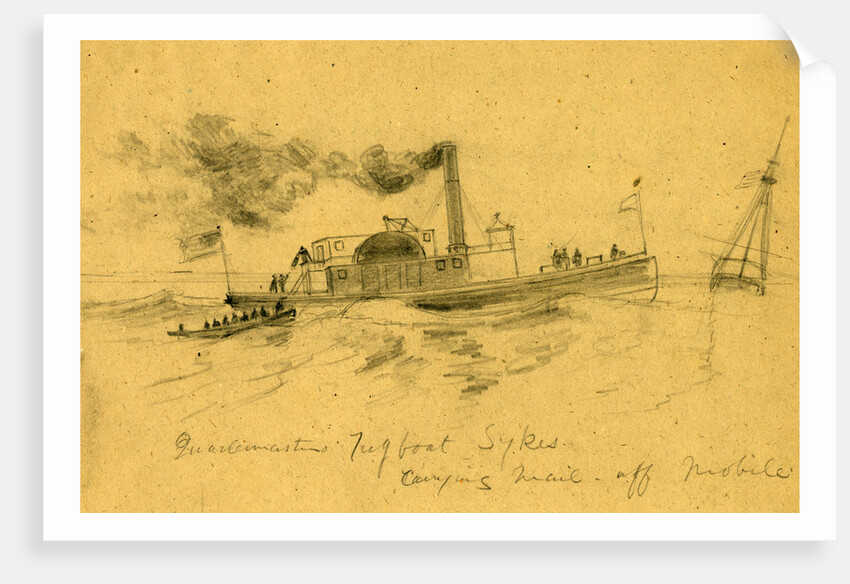 Quartermasters Tugboat Sykes, carrying mail off Mobile by Alfred R Waud