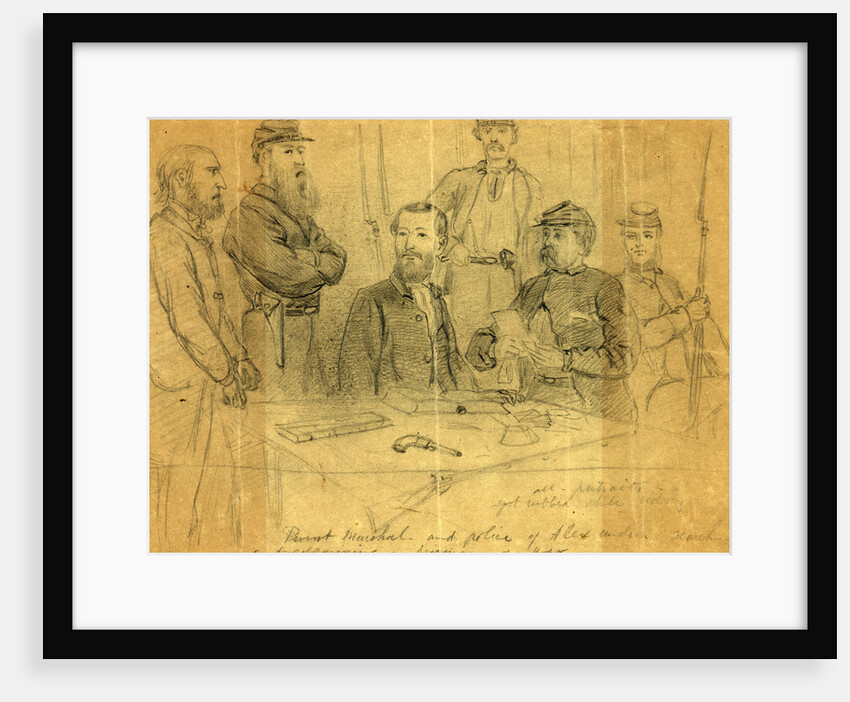 Provost Marshal - and police of Alexandria searching and examining a prisoner of war, 1861 ca. July by Alfred R Waud