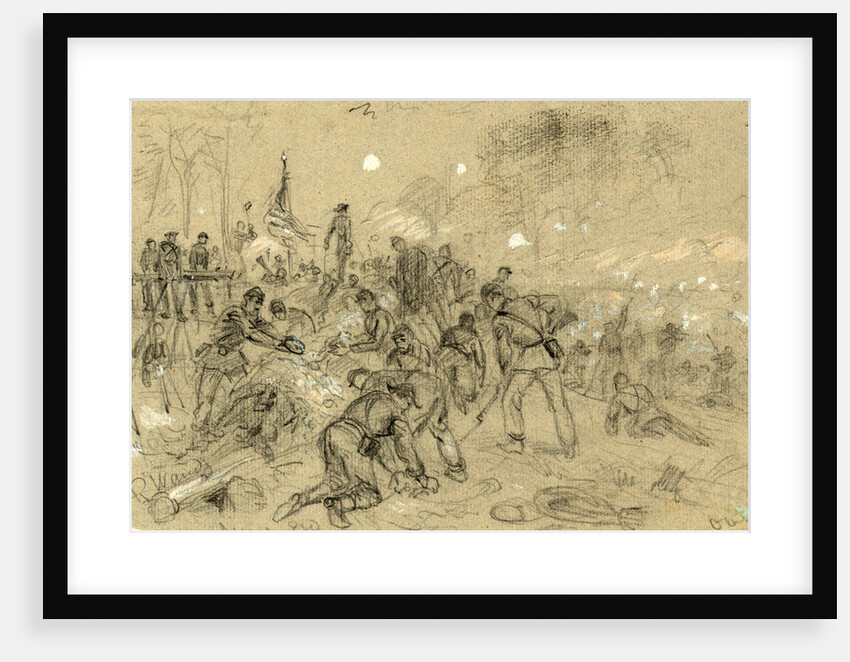 On Hancocks front the soldiers having no picks and shovels used bayonets, tin pans, old canteens, and even their hands in throwing up breastworks ARW, 1864 June, 1862-1865 by Alfred R Waud