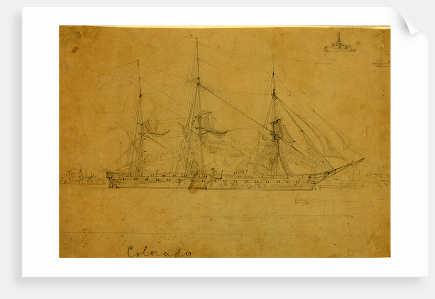 Colorado, Broadside view of ship, outline of port in background, 1860-1865 by Alfred R Waud