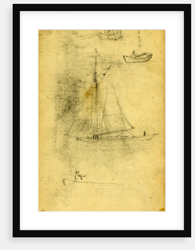 Small sailboat and rowboats by Alfred R Waud