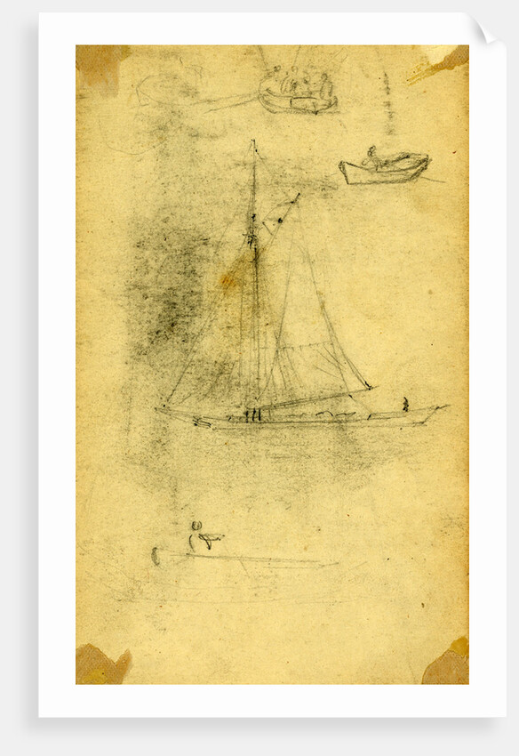 Small sailboat and rowboats by Alfred R Waud