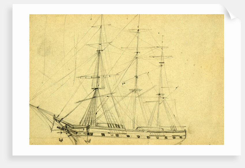 Sailing ship with three masts, 1860-1865 by Alfred R Waud