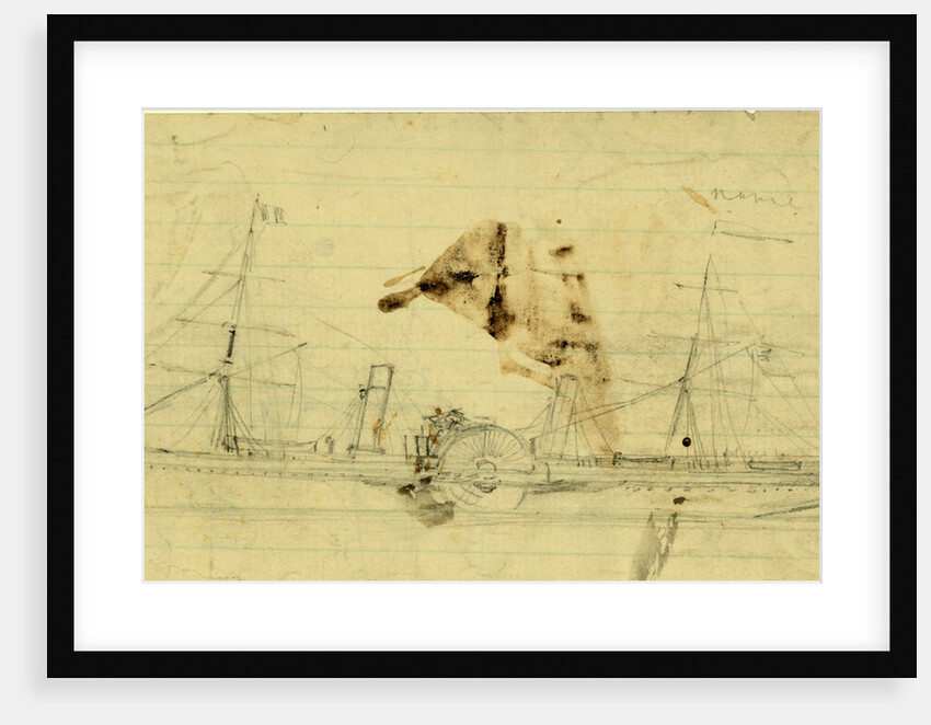 Steamship with sidewheel and two masts by Alfred R Waud