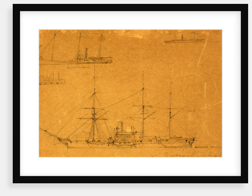 Five broadside views of steamships and a sailboat by Alfred R Waud