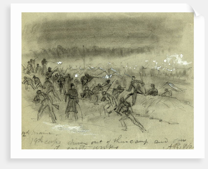 12th Maine, 19th corps driven out of their camp and over the earth works by Alfred R Waud