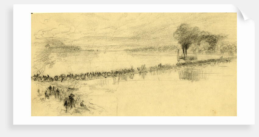 Cavalry riding across a pontoon bridge, 1860-1865 by Alfred R Waud