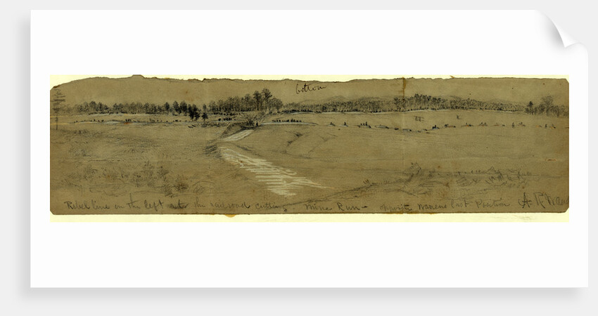 Rebel line on the left at the railroad cutting. Mine Run, opposite Warrens last position, 1863 December by Alfred R Waud