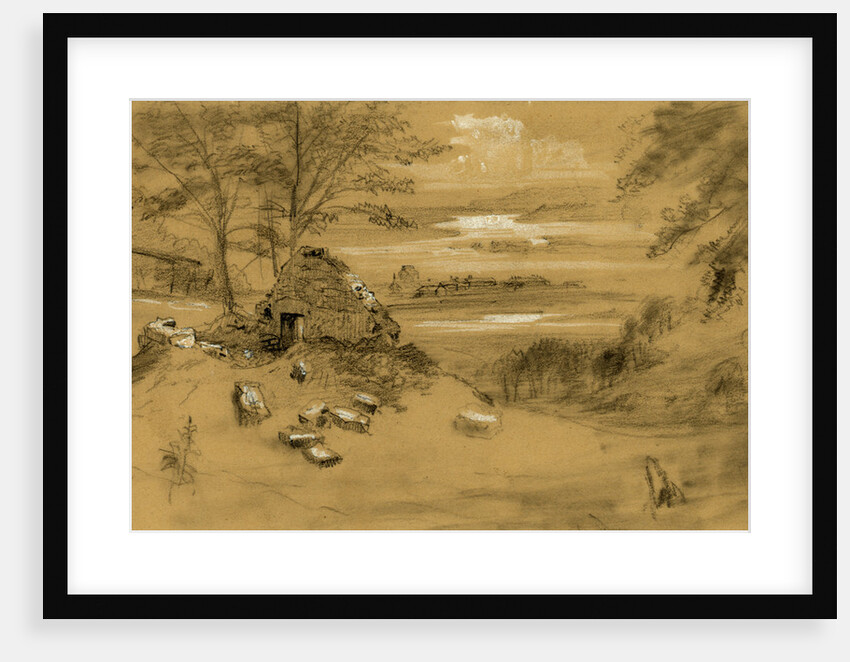 Ruined dwelling, town in distance by Alfred R Waud