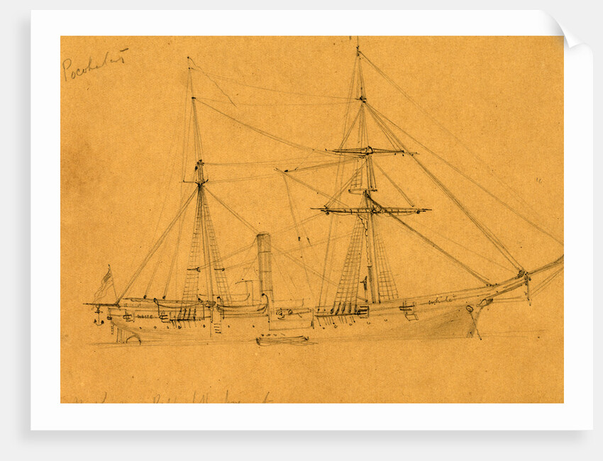 Pocohontas, broadside view of steam frigate, 1860-1865 by Alfred R Waud
