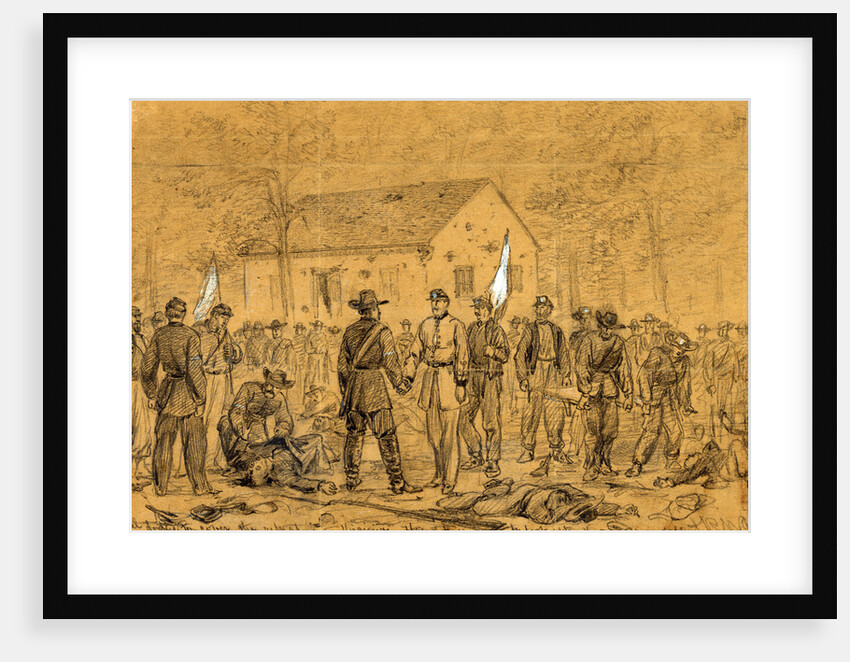 The rebel dodge to cover the retreat into Virginia. Flag of truce to look after the wounded, 1862 ca. September by Alfred R Waud