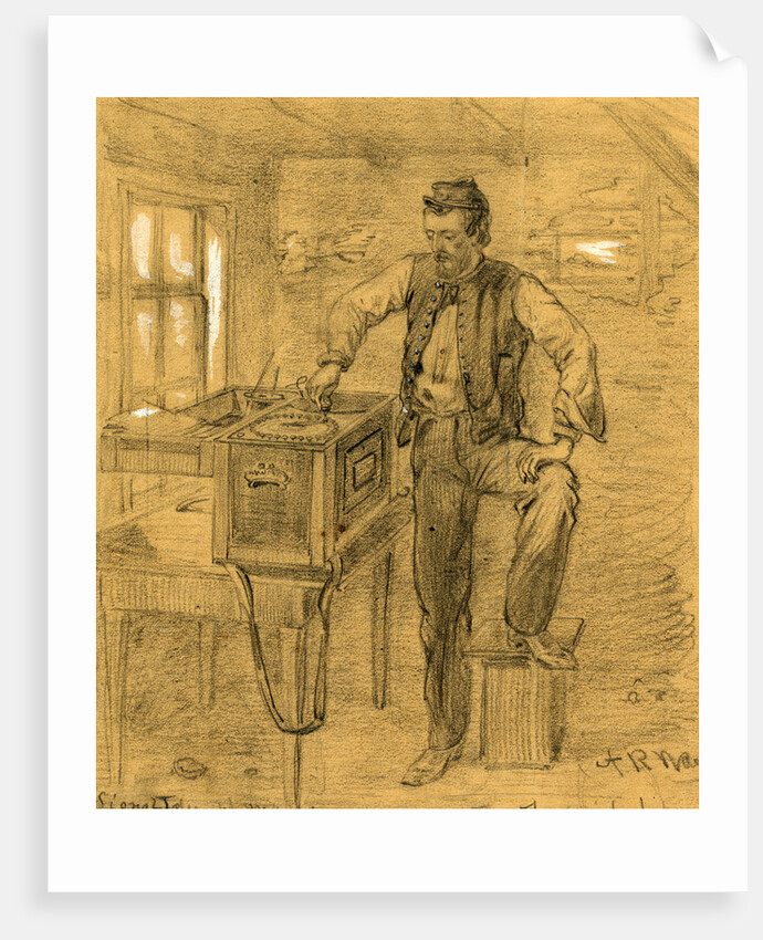 Signal Telegraph Machine and operator, Fredericksburg, 1862 ca. December by Alfred R Waud
