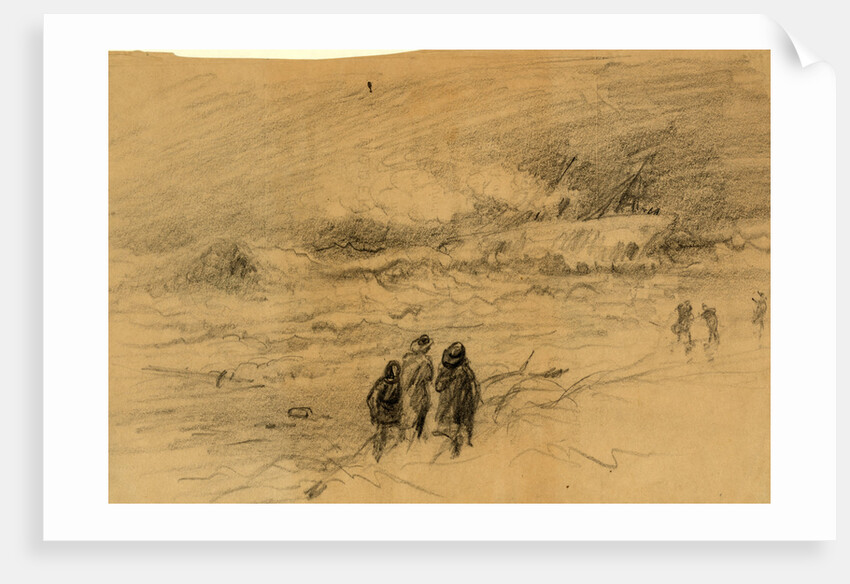 Shipwreck in a storm with figures looking on, 1860-1865 by Alfred R Waud