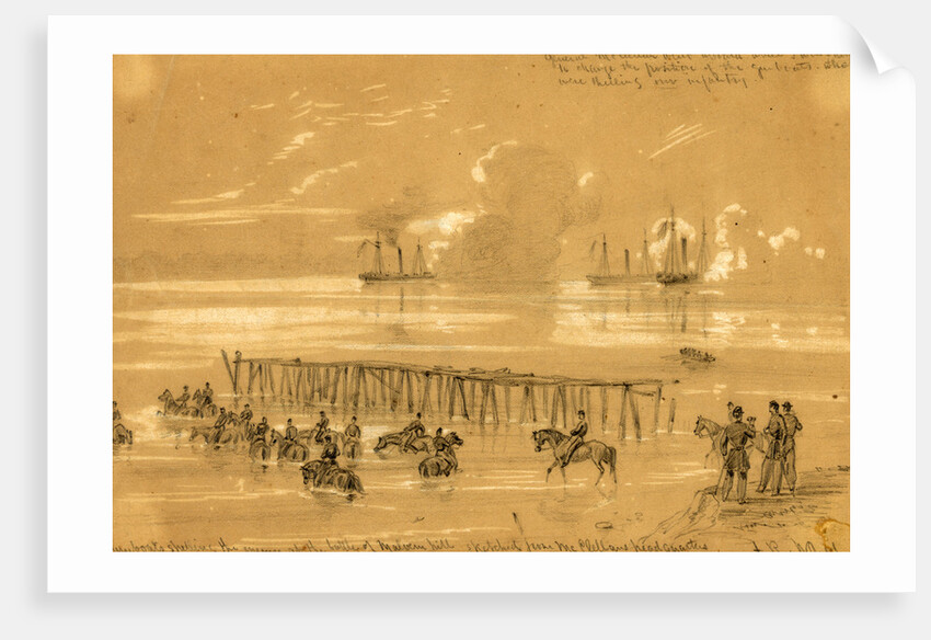 Gunboats shelling the enemy at the battle of Malvern hill sketched from McClellans headquarters by Alfred R Waud