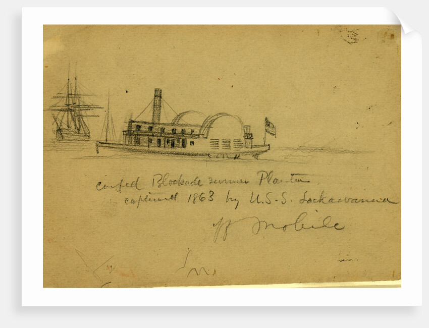 Confed. Blockade runner Planter captured 1863 by U.S.S. Lackawanna off Mobile by Alfred R Waud