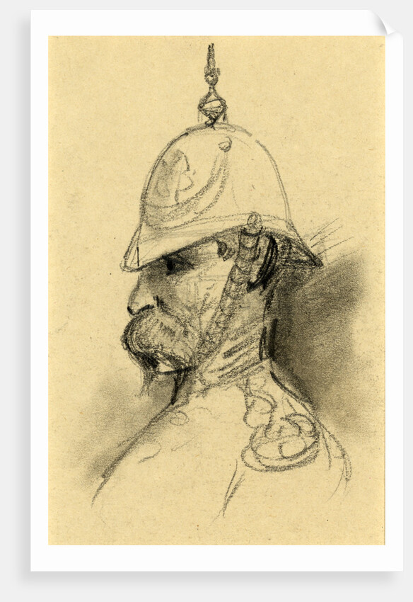 Bust Portrait of soldier with German-style helmet by Alfred R Waud