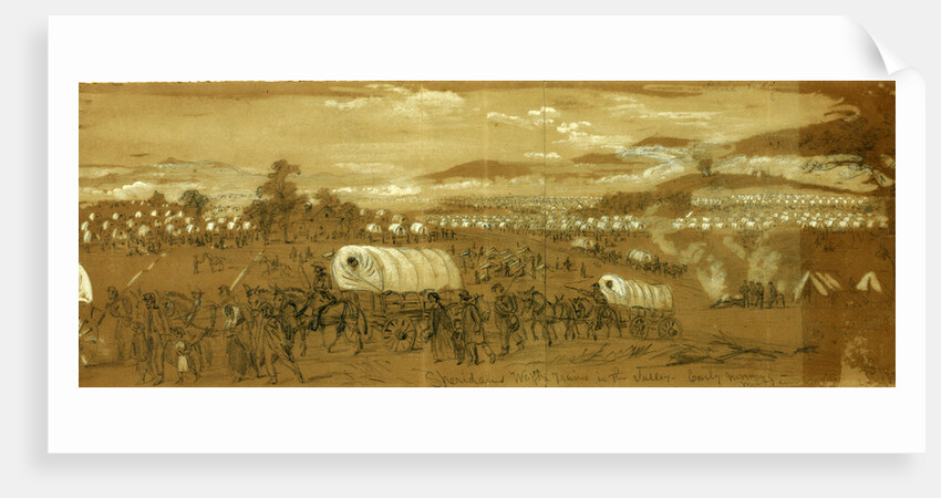 Sheridans Wagon Trains in the Valley. Early morning mist and smoke by Alfred R Waud