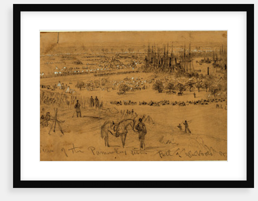 Camp at Cumberland with a view of the Pamunkey River full of gunboats and transports by Alfred R Waud