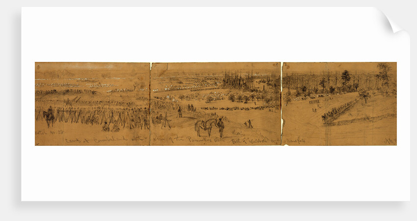 Camp at Cumberland with a view of the Pamunkey River full of gunboats and transports by Alfred R Waud