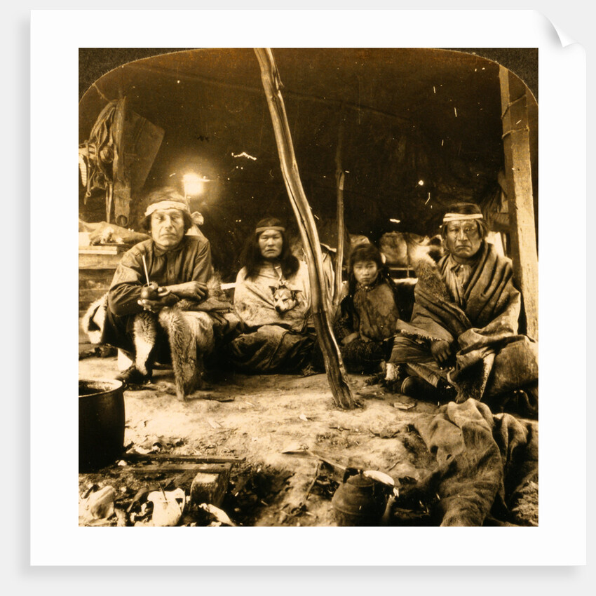 A typical group of Patagonians under their sheepskin tent, a race of South American giants, World's Fair, St. Louis, USA by Anonymous